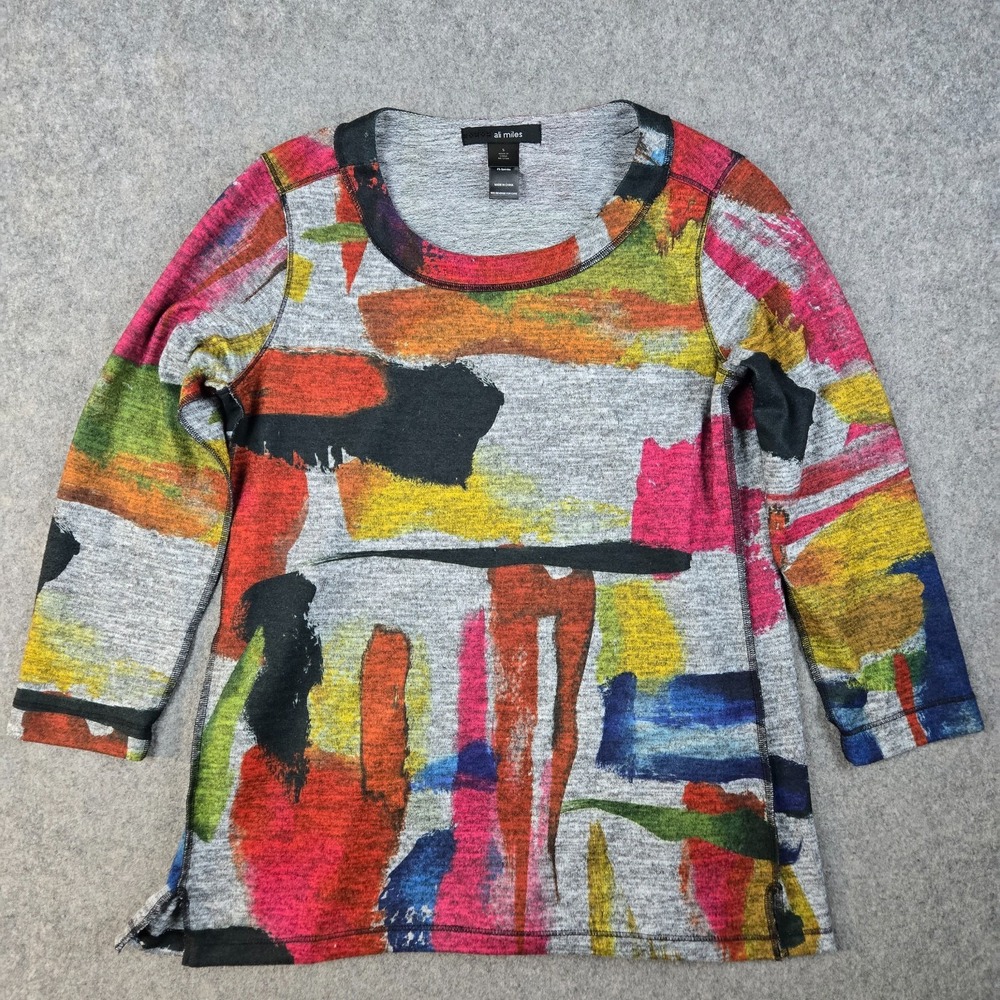 Ali Miles Tunic Sweater Womens‎ S Abstract Wearable Art Multicolor Boho AOP